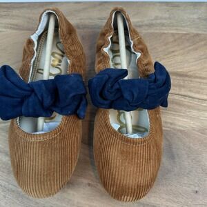 New Big Kids Sam Edelman Felicity Mustard/Navy Ballet Flats Shoes‎ Size 3 Y